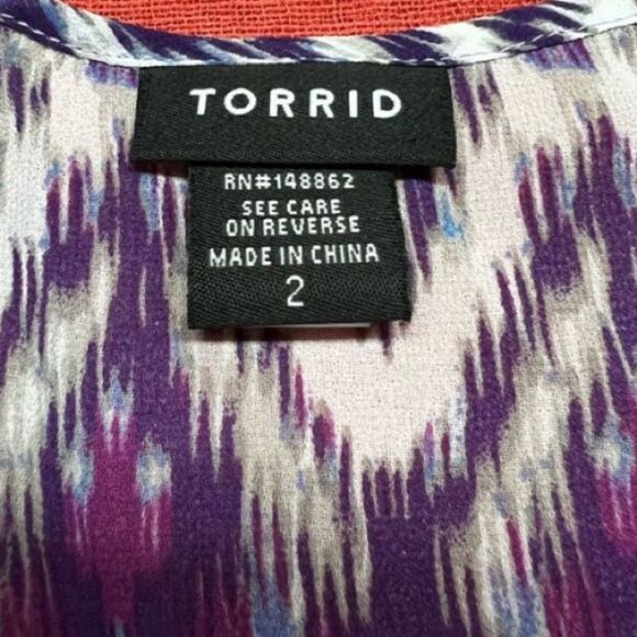 TORRID purple Ikat bow back tunic top - Picture 4 of 6